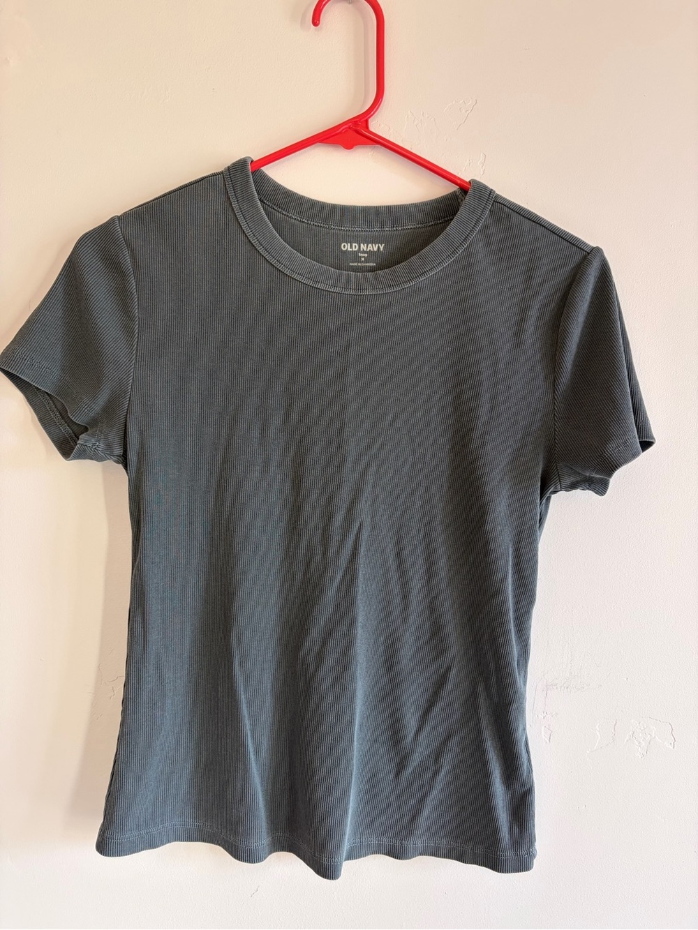 Old Navy Women's Dark Gray Ribbed Crewneck Short Sleeve Tee